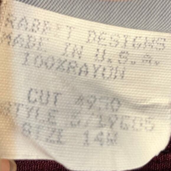 Vintage Rabbit Rabbit Rabbit Rayon Slip Dress Womens M USA Made Maroon Gold - Picture 13 of 15